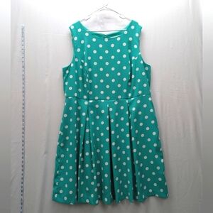Chic Mint Green Polka Dot Pleated Midi Dress Round Neck by Madison Leigh Sz 20W